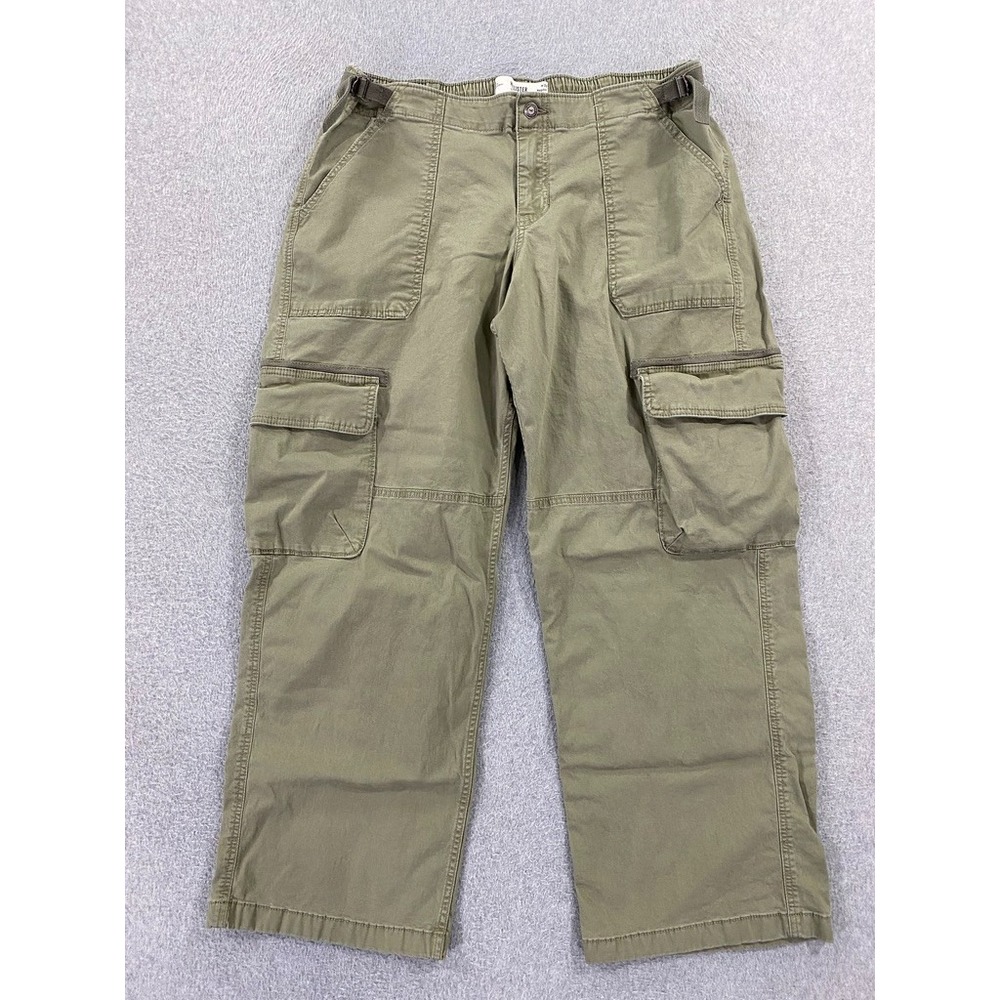Hollister Women's Baggy Cargo Pants Size 14R 32 Green Low Rise Y2K Skater Grunge